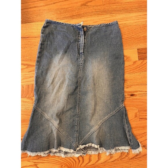 Y2k Forever 21 Denim Mini Skirt M Knee Length Flare Streetwear cowgirl - Picture 2 of 7